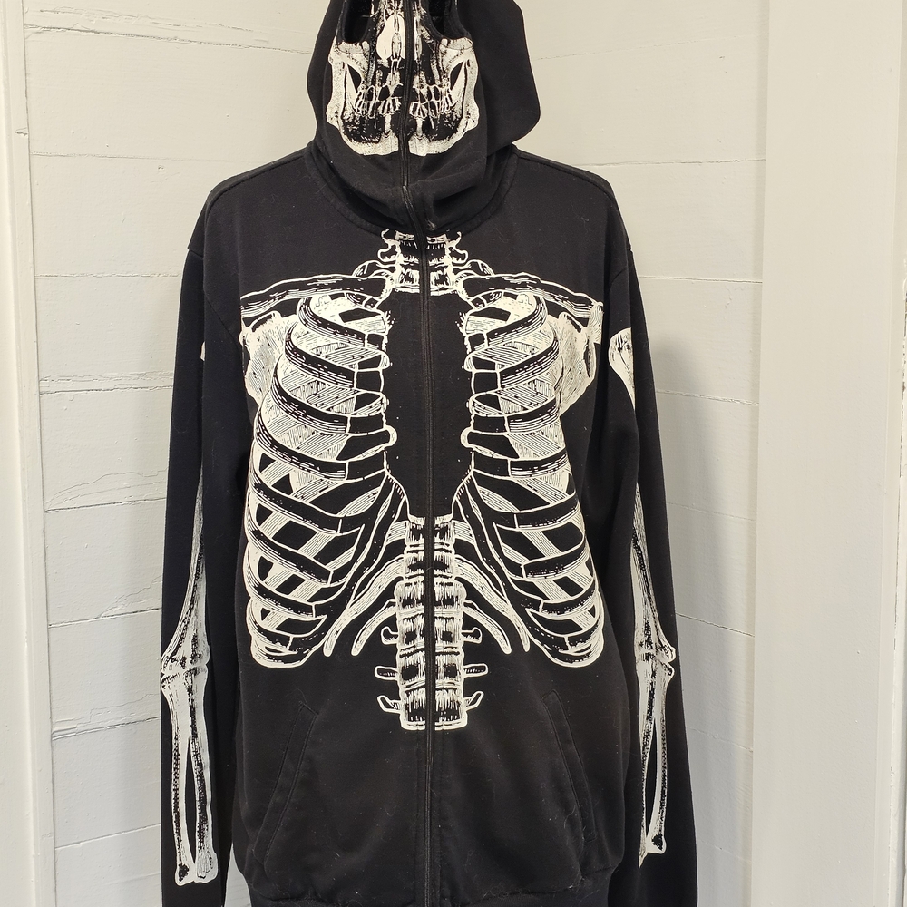 Black Skeleton Print Hoodie Jacket